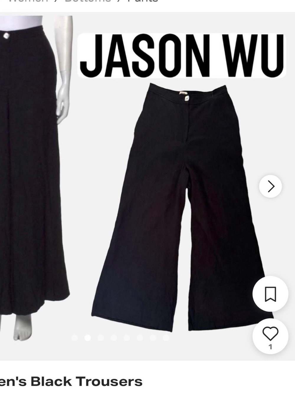 Jason Wu wide leg trouser pants. Medium. Black.